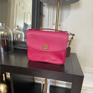 Coach Cassie Leather Crossbody Bag Purse in Bright Cherry Red & Pink Colorblock